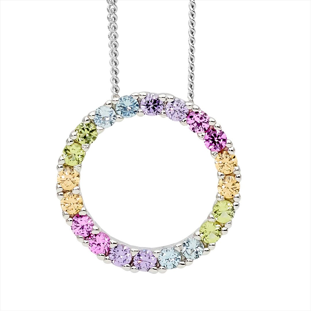 SS pastel colour CZ 16mm open circle pendant