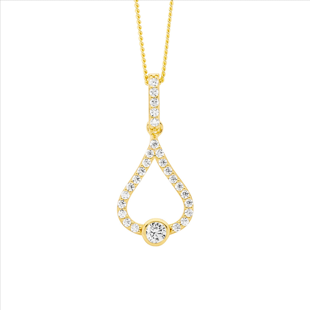 Sterling Silver Gold Plated CZ Tear Dop Pendant with 1x Bezel CZ