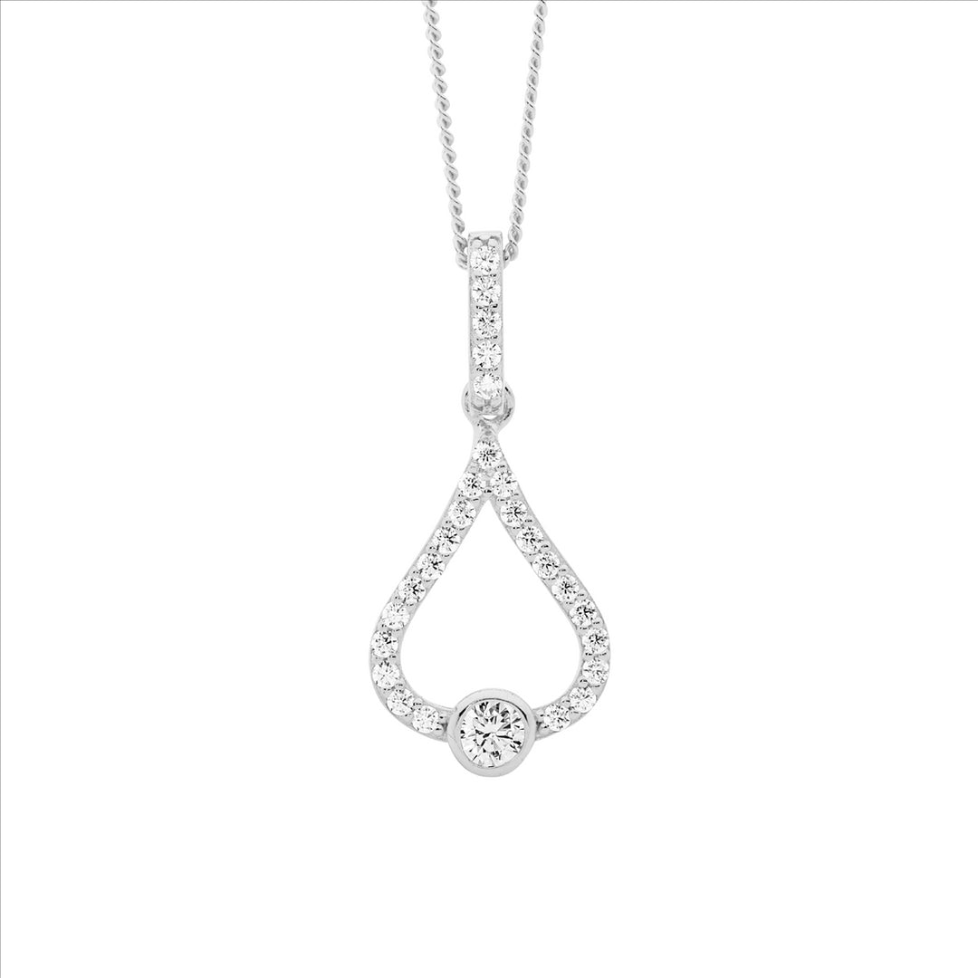 Sterlin gSilver CZ Tear Drop Pendant with 1x Bezel CZ