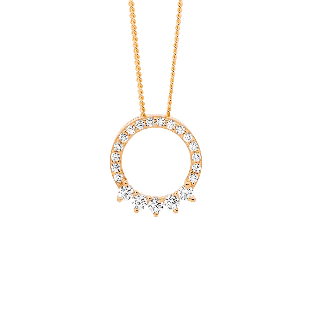 Sterling Silver Rose Gold Plated Circle Pendant with 5x CZ