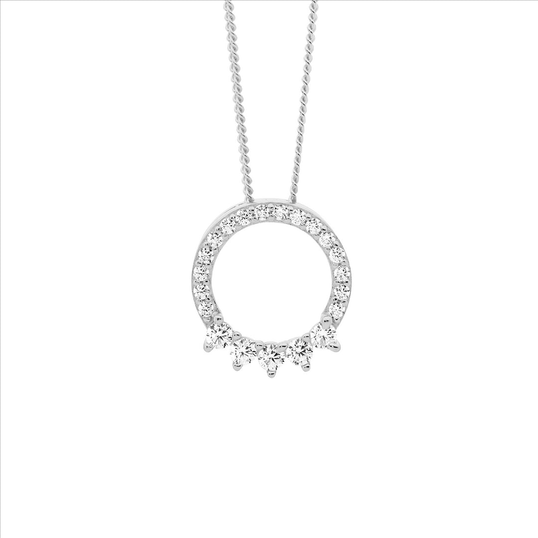 Sterling Silver Circle Pendant with 5x CZ