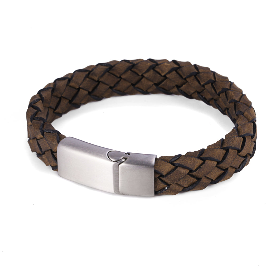 Stainless Steel Brown Italian Leather Bracelet