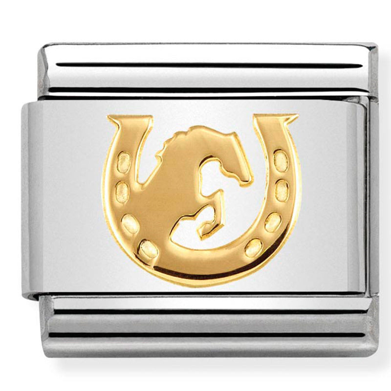Nomination - Stainless Steel & 18ct Gold Horse jumping in Horseshoe