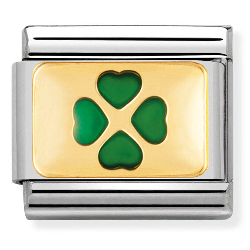 Nomination - Stainless Steel, Enamel & 18ct Gold Four Leaf Clover