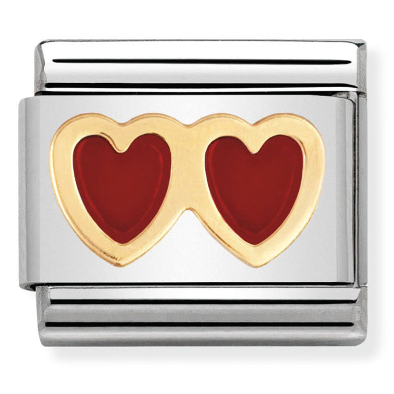 Nomination - classic love st/steel, enamel & 18ct gold (red double heart)