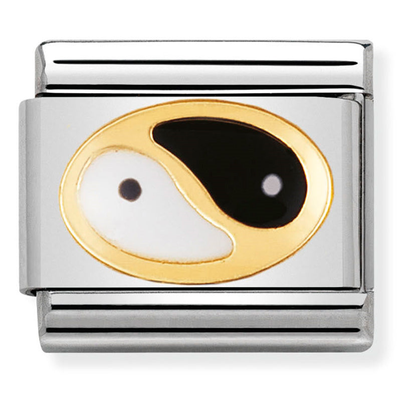 Nomination - Stainless Steel, Enamel & 18ct Gold Yin Yang