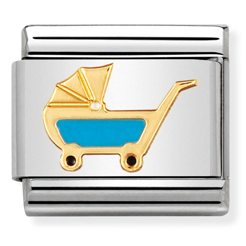 Nomination - Stainless Steel, Enamel & 18ct Gold Blue Pram