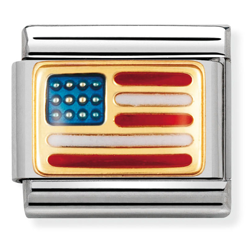 Nomination - Stainless Steel, Enamel & 18ct Gold USA Flag
