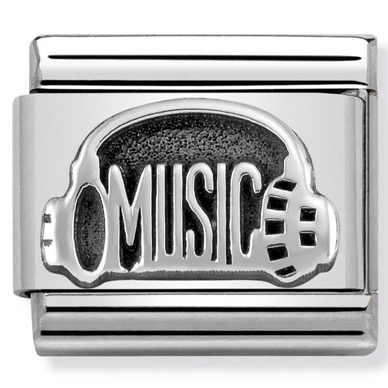 Nomination - Stainless Steel and Sterling Silver Oxidised Headphones with Music