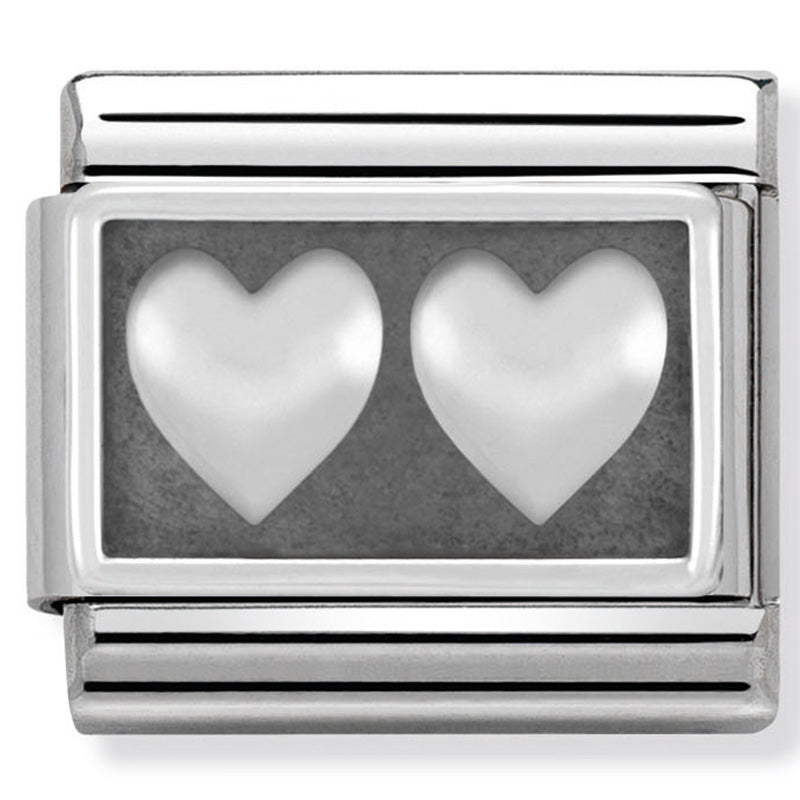 Nomination - Stainless Steel and Sterling Silver Oxidised Double Heart