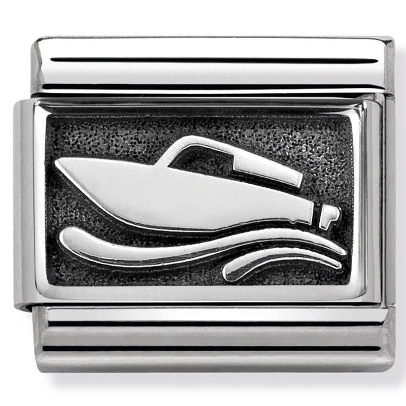 Nomination - classic plates oxidised stainless steel & 925 silver (speed boat)