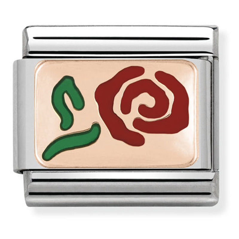 Nomination - Stainless Steel, Enamel & 9ct Rose Gold Red Rose