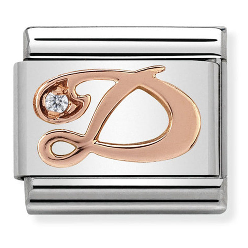 Nomination - Stainless Steel and 9ct Rose Gold Letter D with CZ