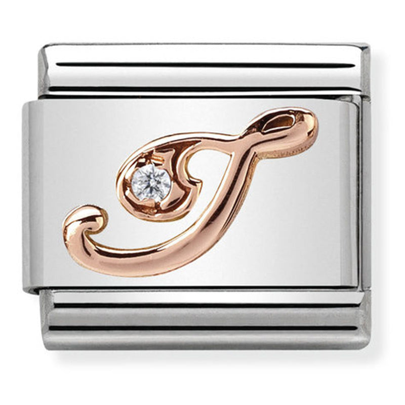 Nomination - Stainless Steel and 9ct Rose Gold Letter I with CZ