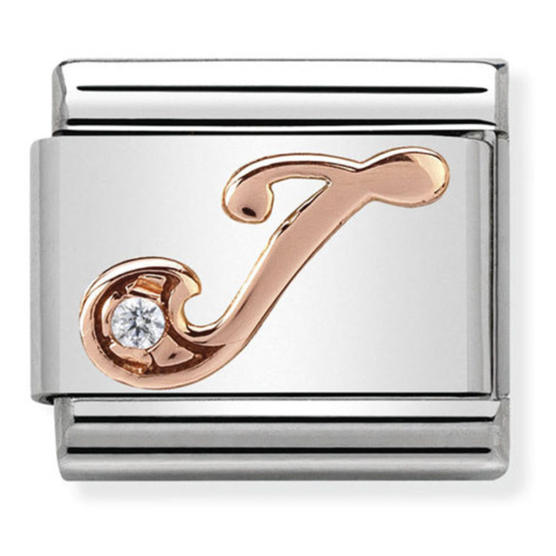 Nomination - Stainless Steel and 9ct Rose Gold Letter J with CZ