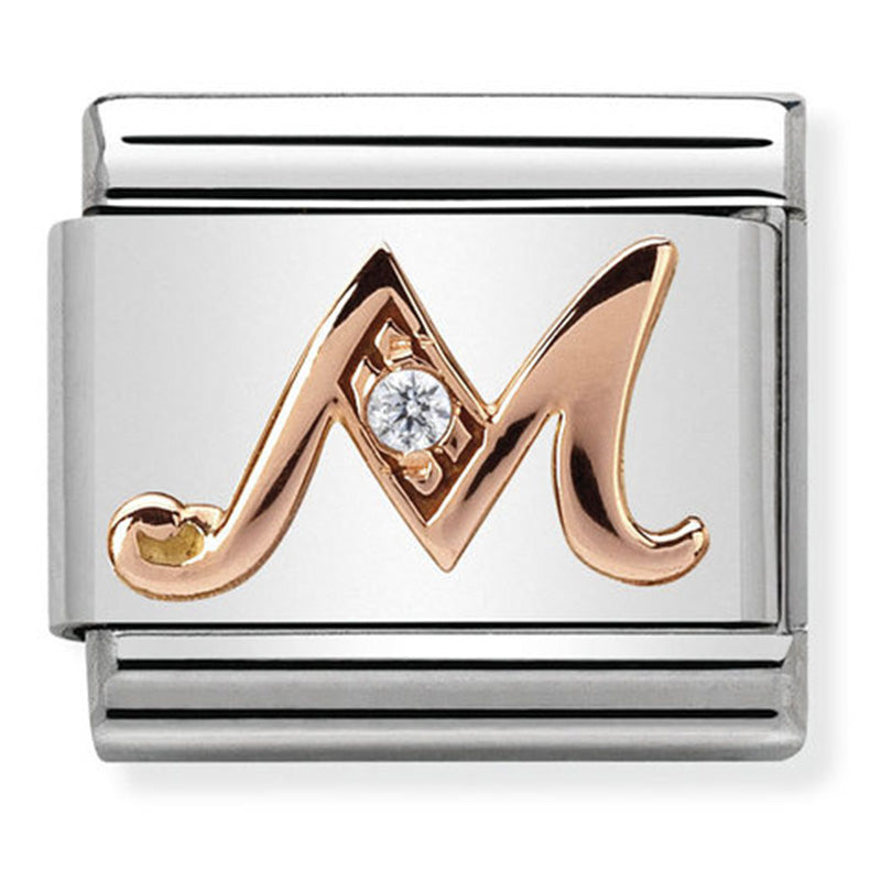 Nomination - Stainless Steel and 9ct Rose Gold Letter M with CZ