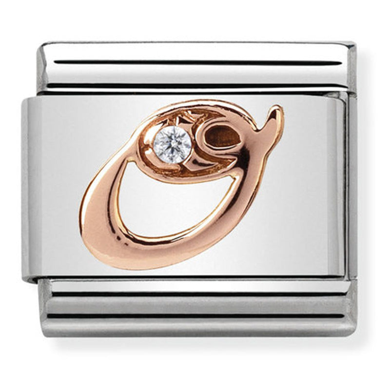 Nomination - Stainless Steel and 9ct Rose Gold Letter O with CZ