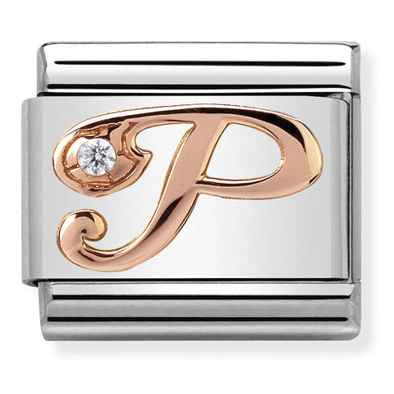 Nomination - Stainless Steel and 9ct Rose Gold Letter P with CZ