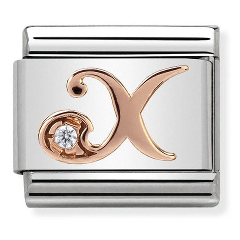 Nomination - Stainless Steel and 9ct Rose Gold Letter X with CZ