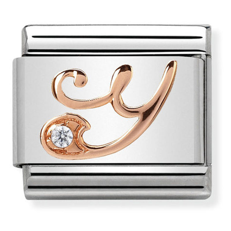Nomination - Stainless Steel and 9ct Rose Gold Letter Y with CZ
