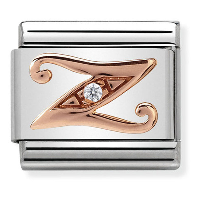 Nomination - Stainless Steel and 9ct Rose Gold Letter Z with CZ