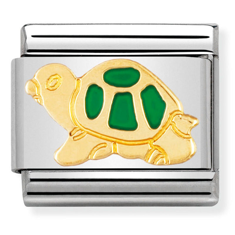 Nomination - animals st/steel, enamel & 18ct gold (green tortoise)