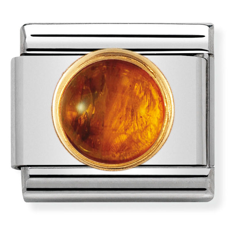 Nomination - Stainless Steel and 18ct Gold Amber