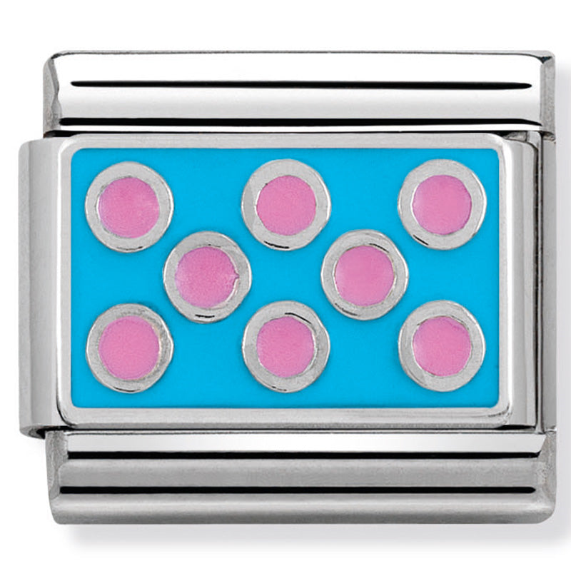 Nomination - Stainless Steel, Sterling Silver and Enamel Pink Dots on Blue Background