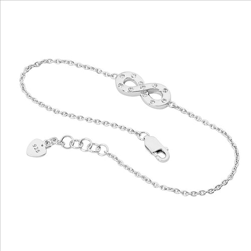 Bracelet - Sterling silver white Cubic zirconia hammer set infinity bracelet