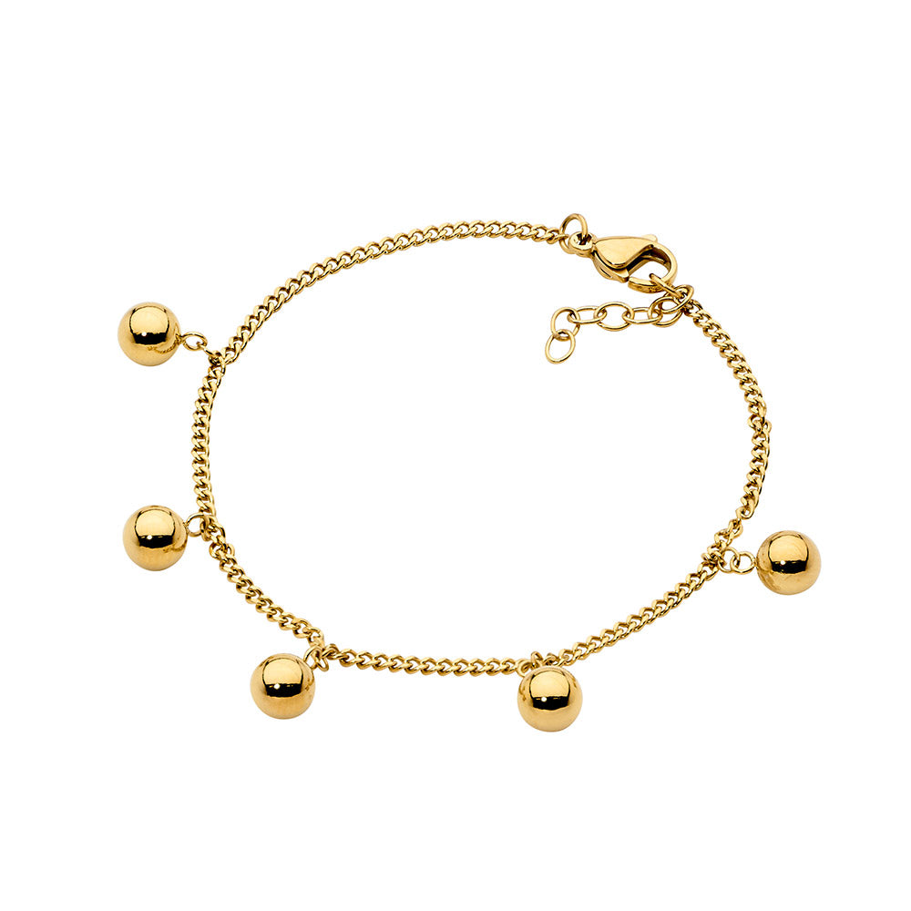 Stainless Steel, Gold Plated Ball Feature Bracelet