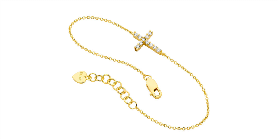 Sterling Silver, Gold Plated Cross Bracelet with CZ