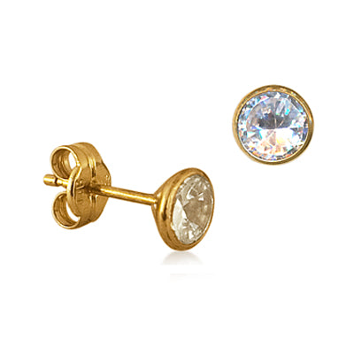 Sterling Silver 5mm CZ Tapered Bezel Set Studs