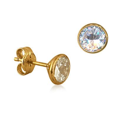 Sterling Silver 6mm CZ Tapered Bezel Set Studs