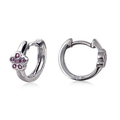 Ss 9Mm Pink Enamel Flower Huggie