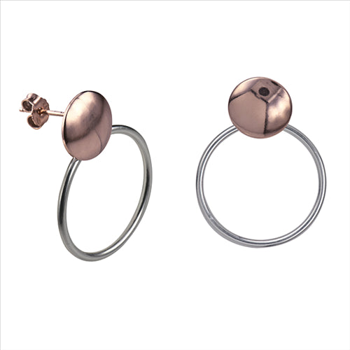 Earrings - Sterling silver, HGP Italian disc & circle drop studs
