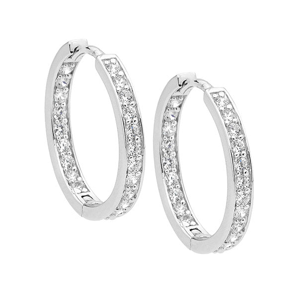 Sterling Silver Single Row CZ Hoops