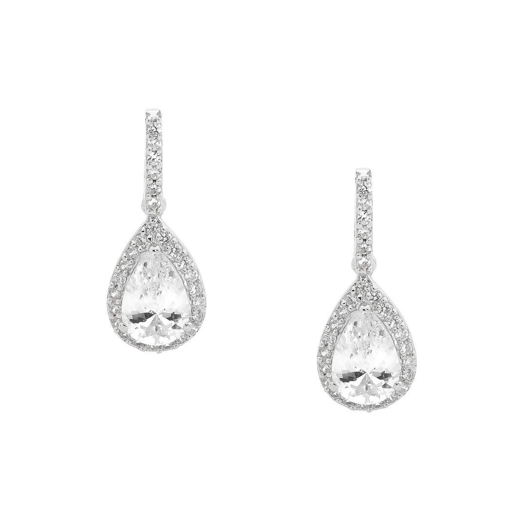 Sterling Silver White CZ Pear withy CZ Surrounding Drop Earrings