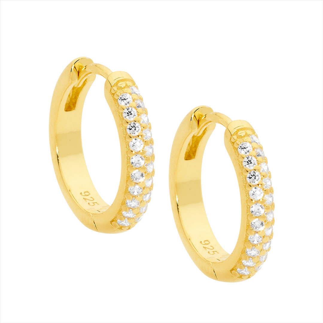 Sterling Silver, Gold Plated 16mm CZ Hoop Earrings