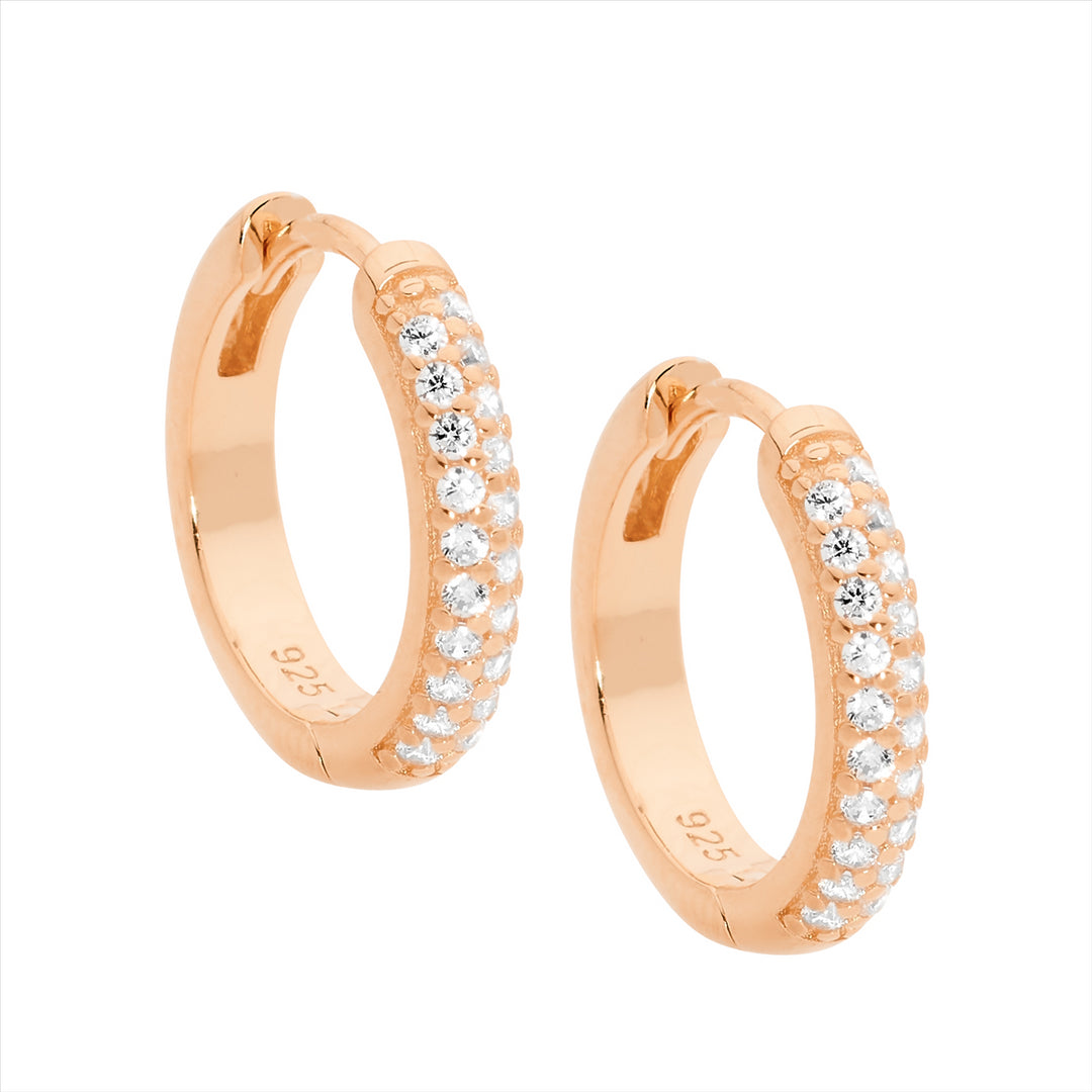 Sterling Silver, Rose Gold Plated 16mm CZ Hoop Earrings