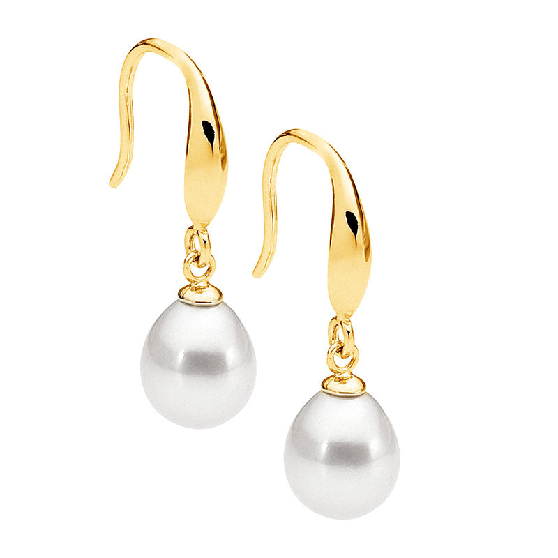 Sterling Silver sheppard hook Earrings, Freshwater Pearl Drop & Gold Plating