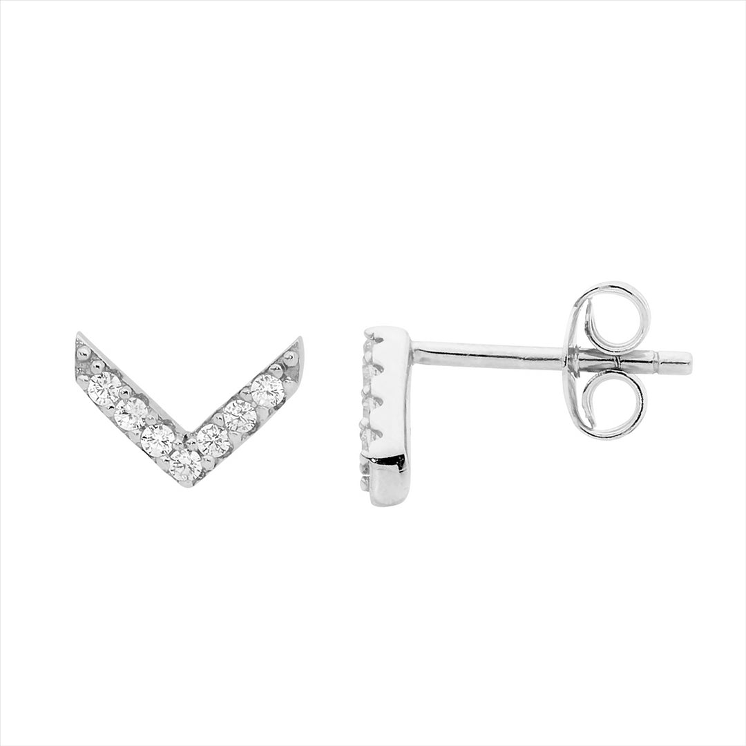 Sterling Silver V Studs with CZ