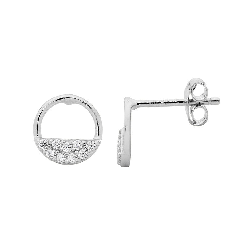 Sterling Silver 9mm Open Circle Earrings, 2 rows CZ