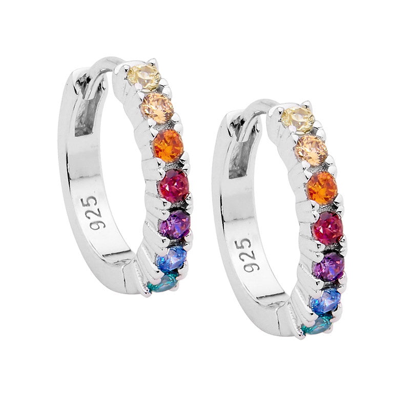 Sterling Silver14mm Multi Colour CZ Hoop Earrings