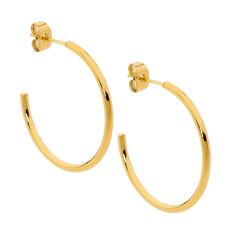 Stainless Steel 30mm Hoop Earrings, Gold IP Plating