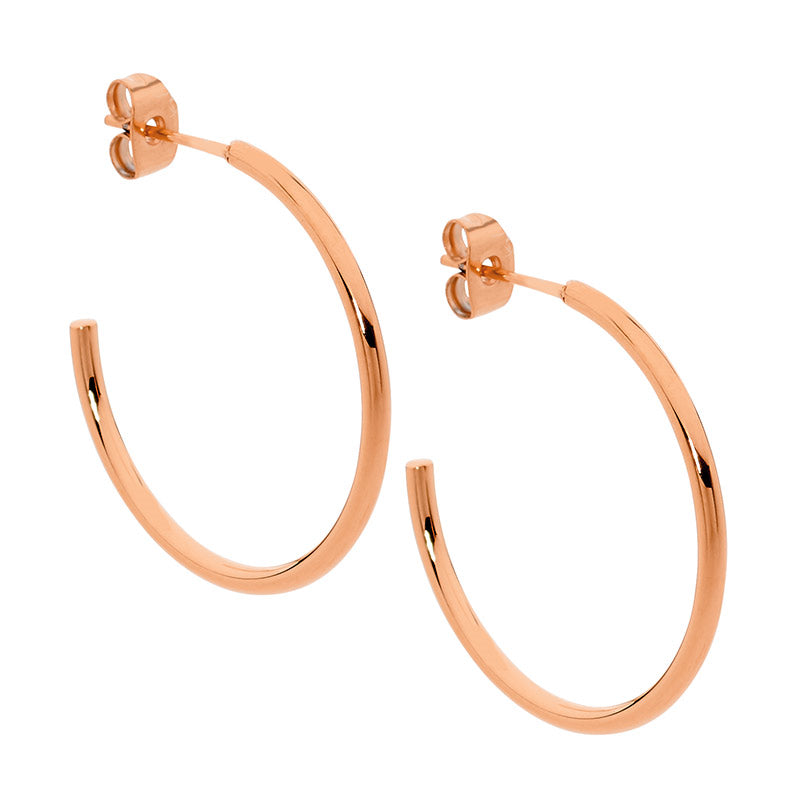 Stainless Steel 30mm Hoop Earrings, Rose Gold IP Plating