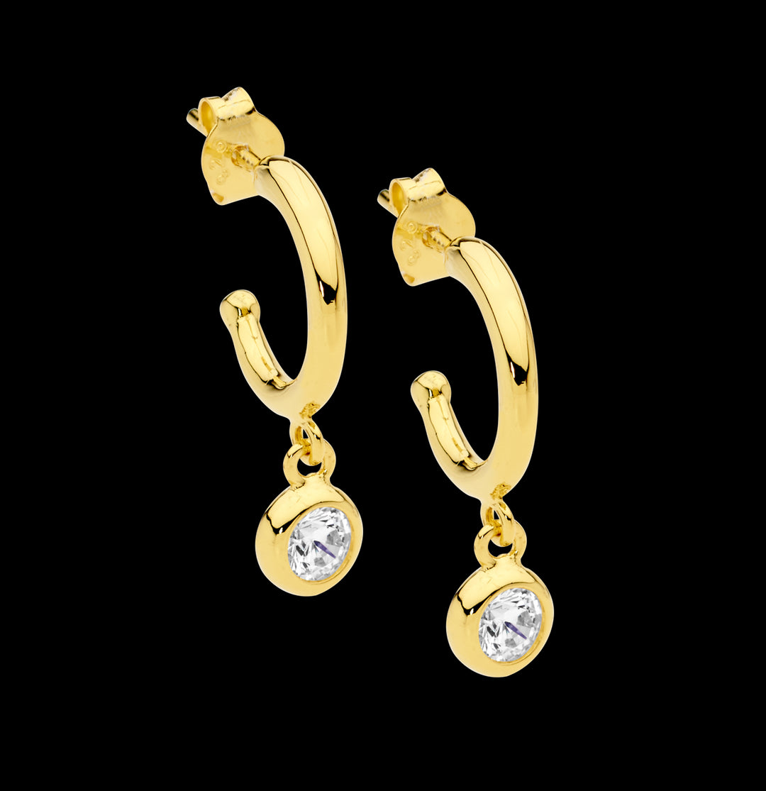 Stainless Steel, Gold Plated CZ Bezel Drop Studs