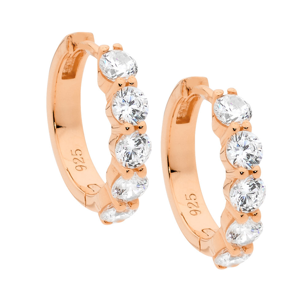 Sterling Silver, Rose Gold Plated 17mm CZ Hoops