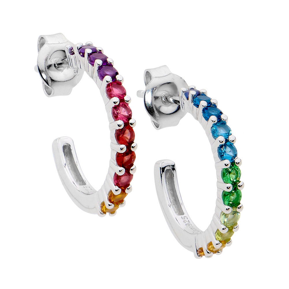 Sterling Silver 18mm Multi Colour CZ Hoop Earrings