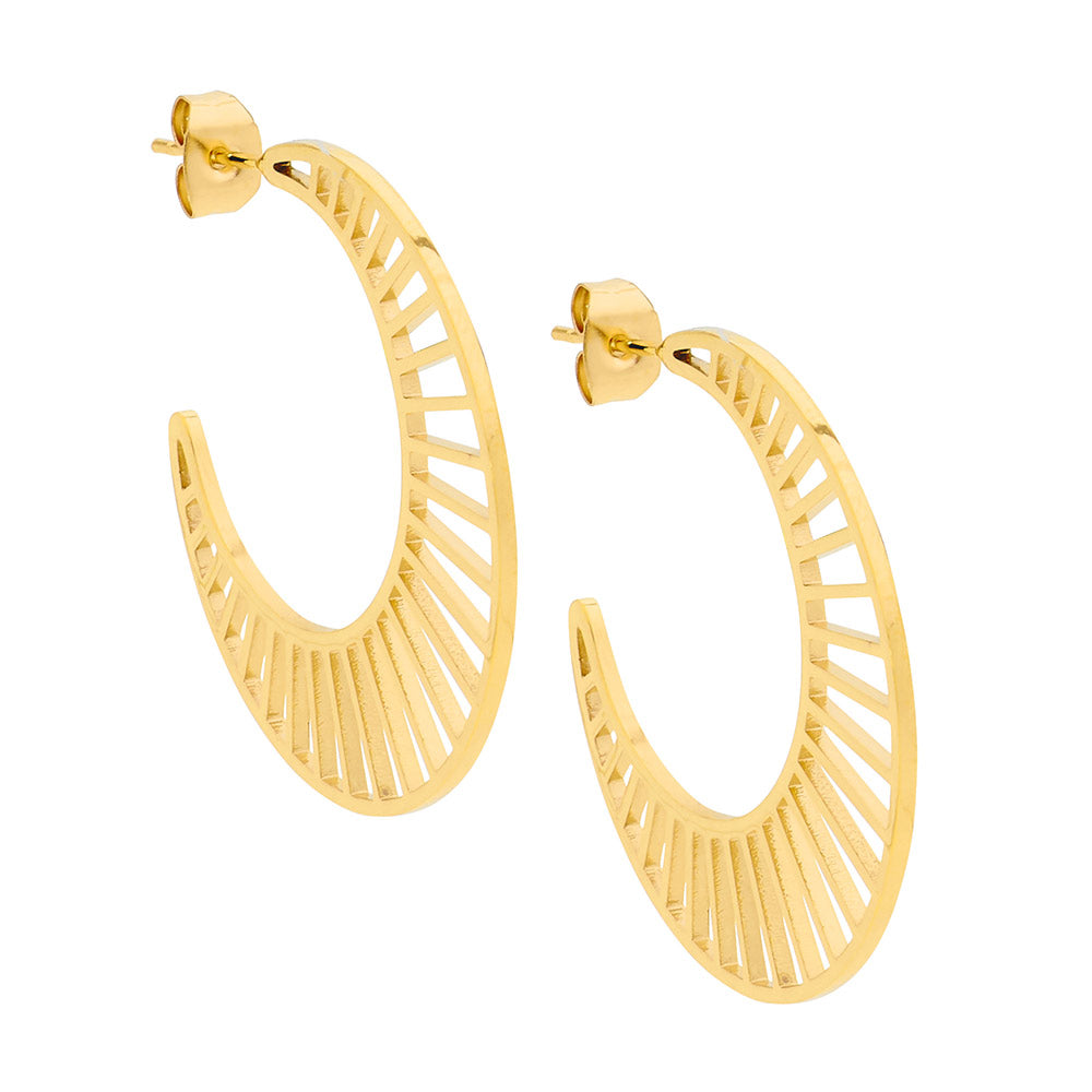 Stainless Steel, Gold Plated Open Line Hoop Earrings