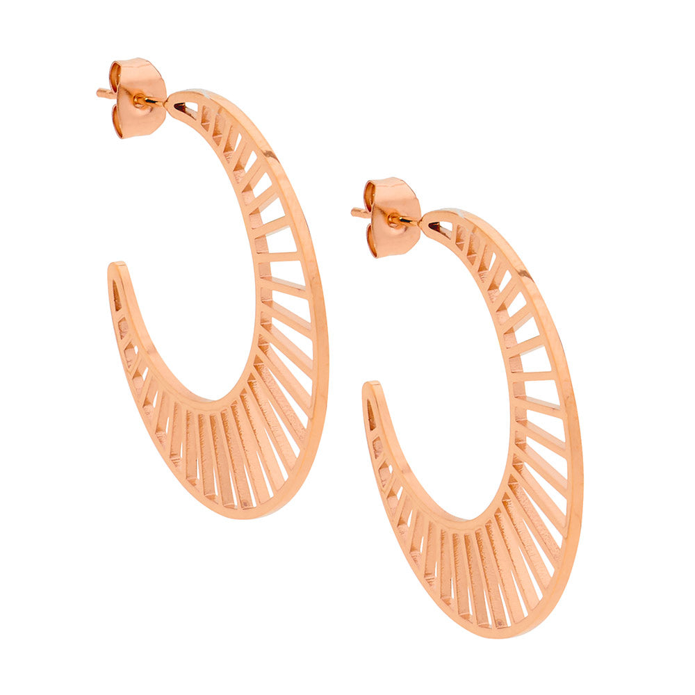 Stainless Steel, Rose Gold Plated Open Line Hoop Earrings